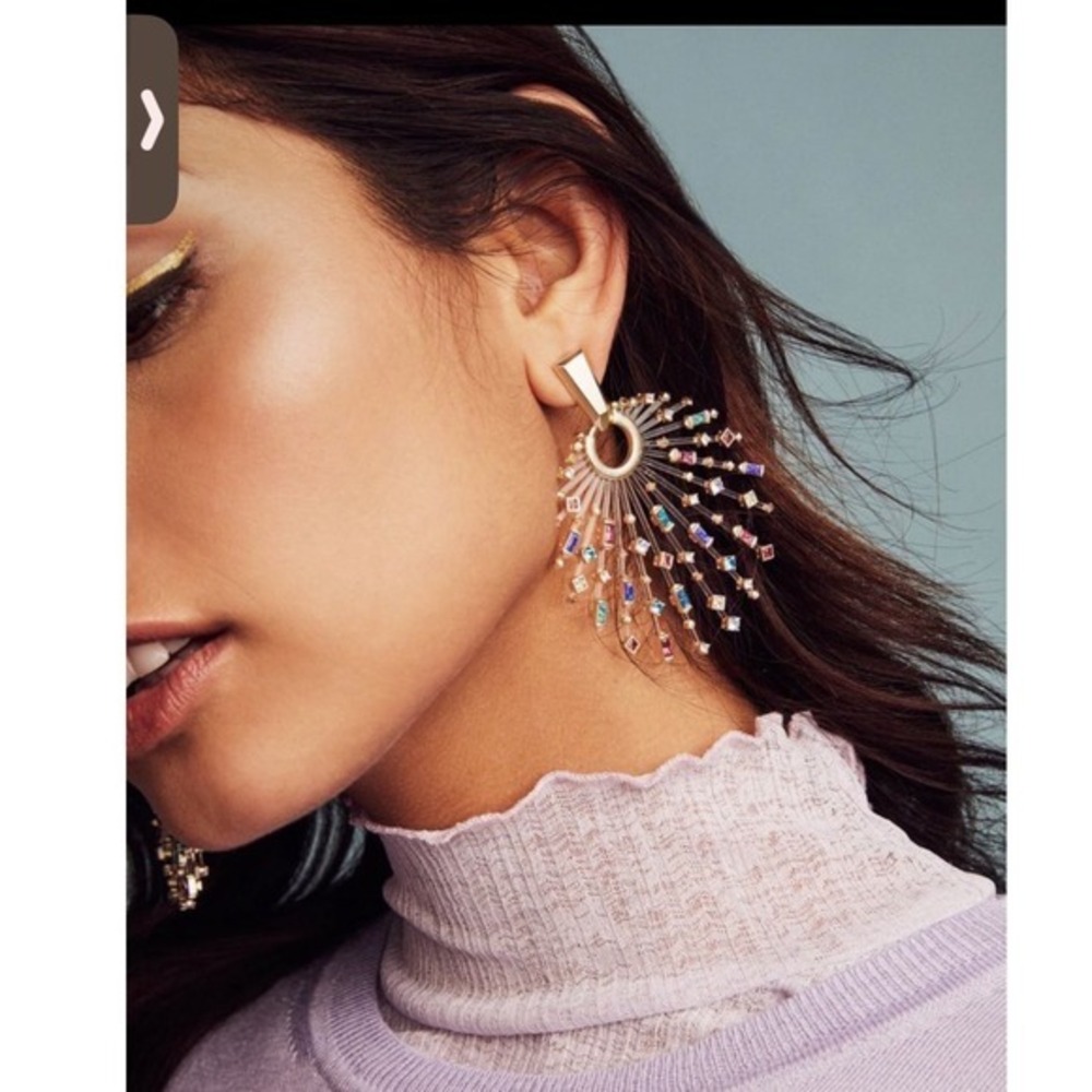 Kendra Scott Fabia Statement Earrings Gold Multicolor Jewel NWOT